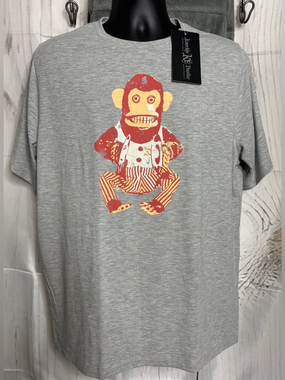 Knuckle Duster NWT Men's Top Monkey Graphic Crew Neck Tee Large Gray